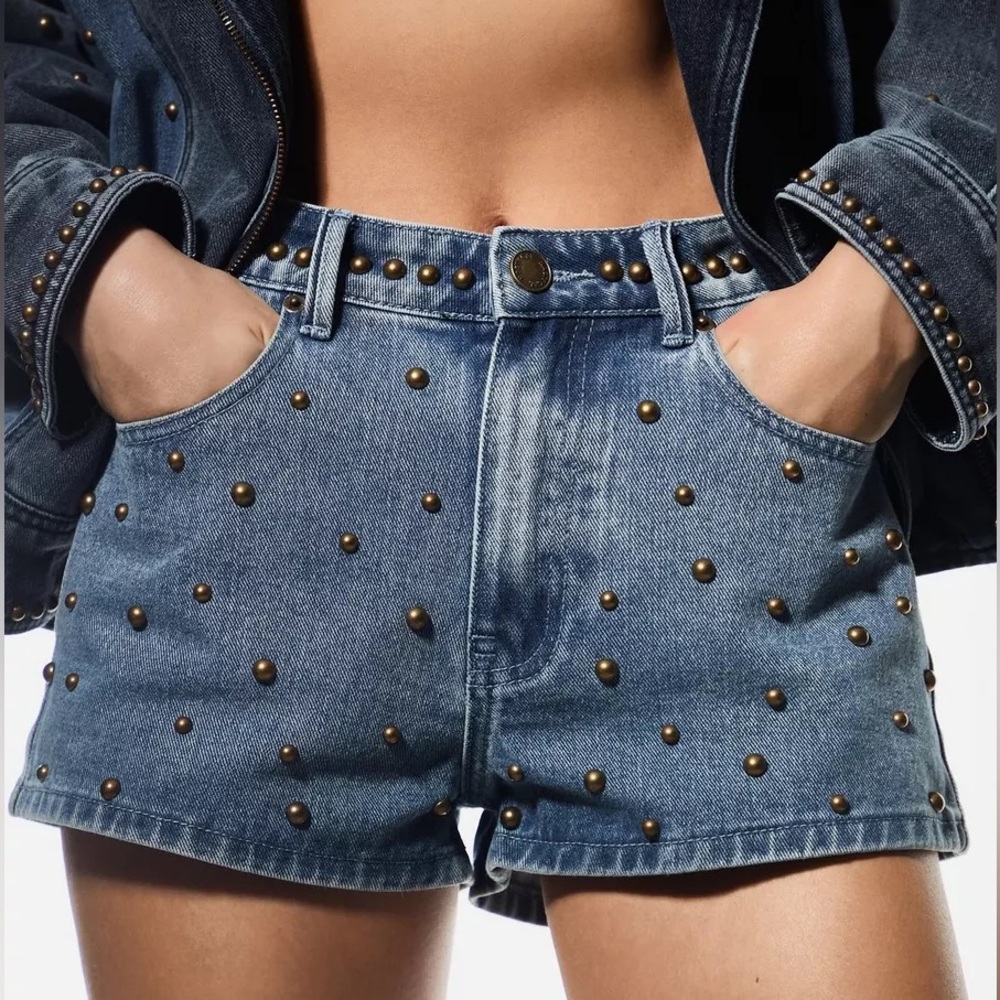 Nasty Gal Studded Denim Shorts